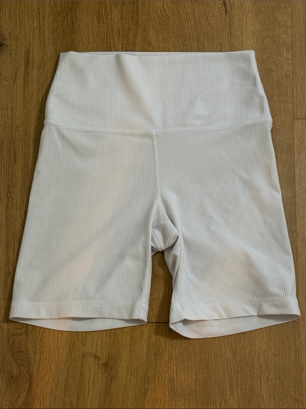 High-Rise White Ribbed Women’s Bike Shorts
